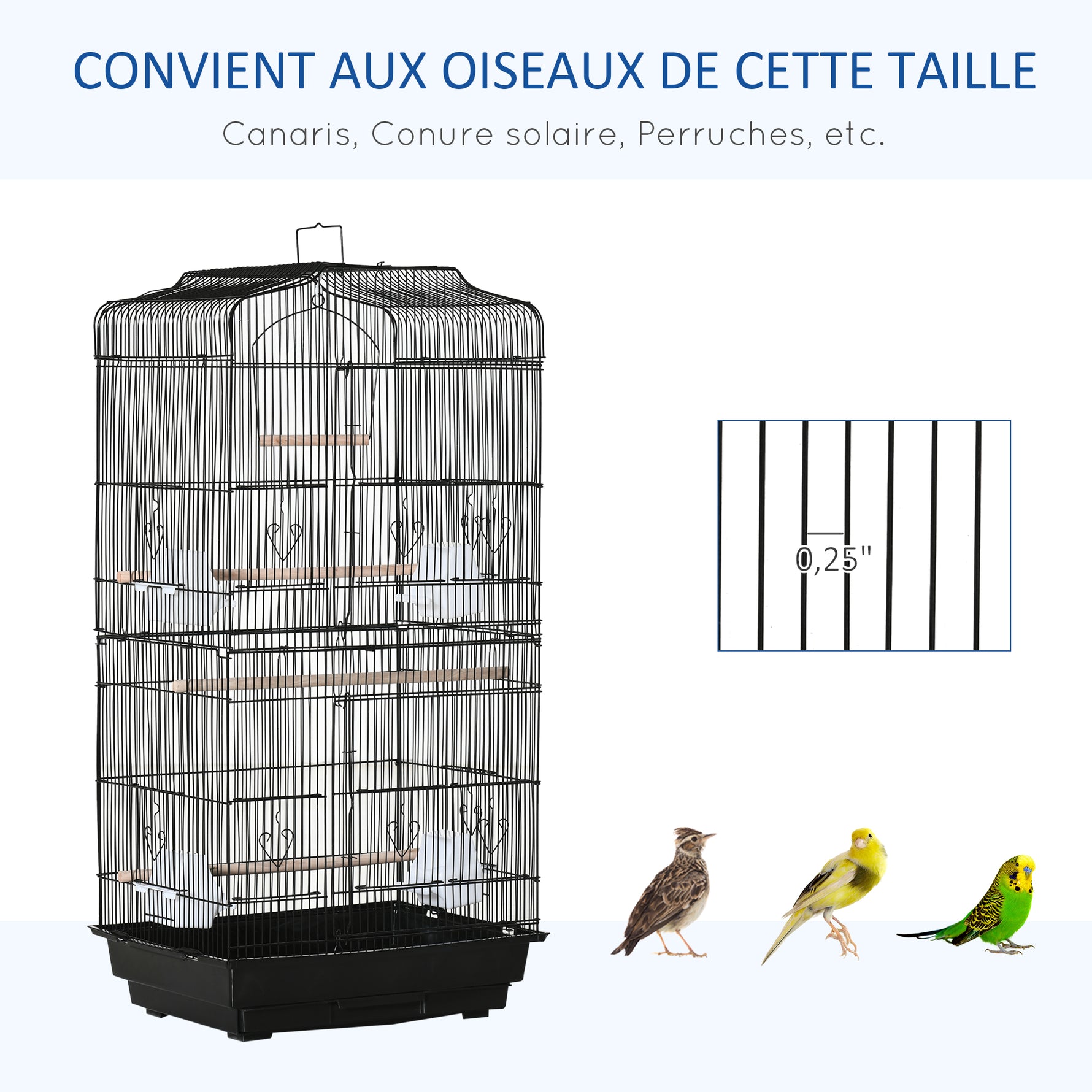 Cage à oiseaux volière avec mangeoires perchoirs plateau excrément amovible cage pour canaris perruches perroquets 46,5 x 35,5 x 92 cm noir
