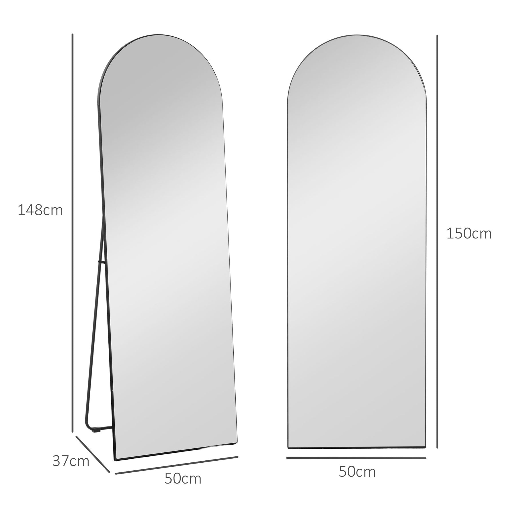 Miroir en pleine longueur 50 x 150 cm miroir sur pied grand miroir mural sans cadre  pour salon, noir