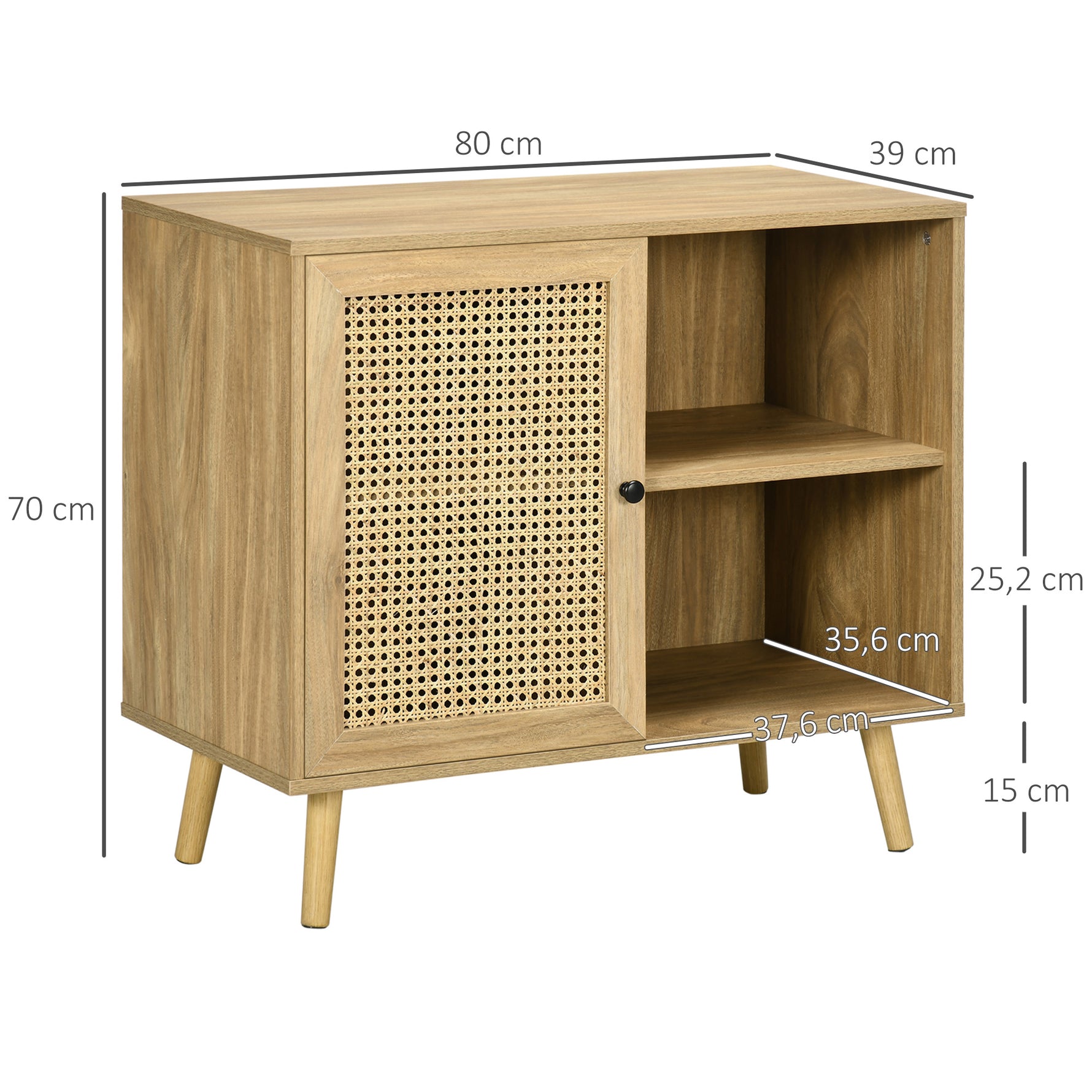 Meuble de rangement buffet 1 porte cannage effet bois - dim. 80L x 39l x 70H cm