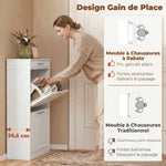 Meuble chaussure 8 paires, armoire à chaussures étroit avec tiroir et 2 portes abattants et étagère réglable, blanc