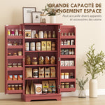 Buffet cuisine armoire de cuisine 5 niveaux avec portes et étagères réglables 60l x 40P x 120H cm grain de bois rouge