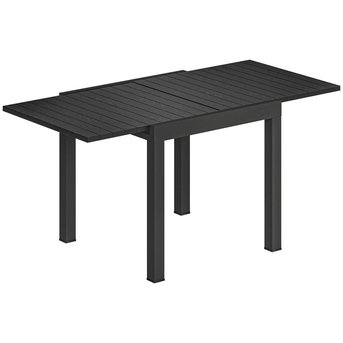 Table de jardin extensible pour 4-6 personnes avec rallonge auto-stockée aluminium avec effet bois 80-160 x 80 cm noir