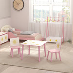 Mesa infantil con silla, juego de mesa y 2 sillas infantiles de madera, motivos de estrellas, 60 x 60 x 44 cm, rosa