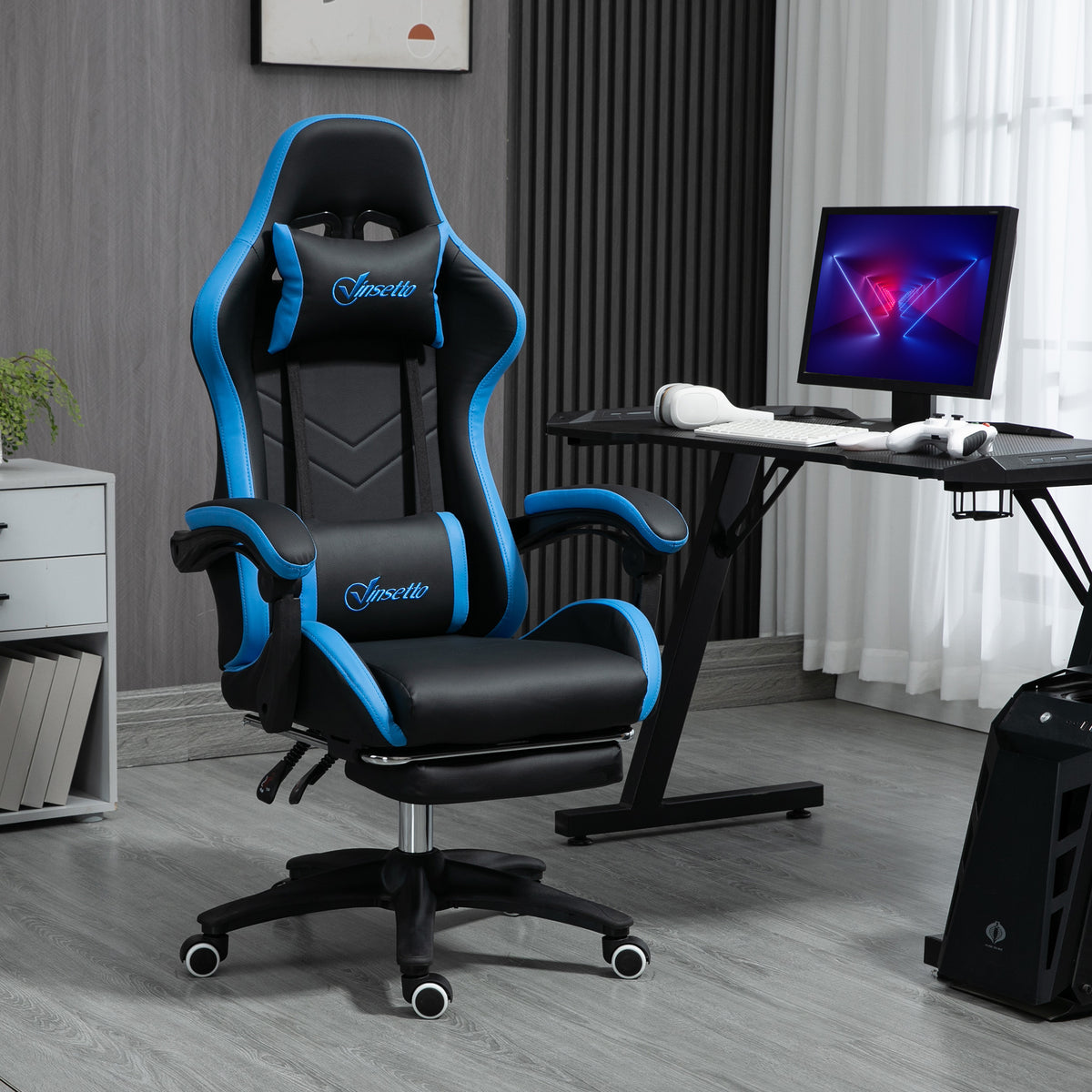Sedia gaming poltrona da gaming ergonomica con schienale reclinabile a 135° e supporto lombare, 65 x 65 x 121-129 cm nero