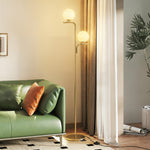 Lampadaire sur Pied Salon à Double Tête, Lampe sur Pied avec 3 Températures de Lumière, Abat-Jour en Verre, Doré