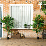 Lot de 2 plantes artificielles ficus hauteur 1,50 m tronc branches liane lichen feuilles grand réalisme pot inclus vert