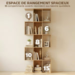 Bibliothèque à 5 niveaux, étagère de rangement en forme S avec 15 compartiments ouverts, 80 x 24 x 200 cm, chêne
