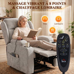 Fauteuil Releveur Électrique Massage et Chauffage, Fauteuil Relax Électrique en Chenille, Appui-tête Pliable, Gris Clair