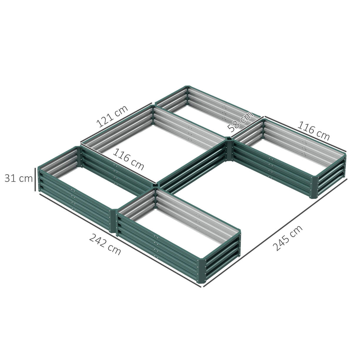 Jardinière carré potager de jardin en acier modulable ensemble de 5 jardinières pour légumes, plantes, fleurs, vert