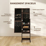 Armoire à Bijoux, Armoire de Rangement sur Pieds, Boîte à Bijoux avec Miroir Multi-Rangements Éclairage LED Marron Foncé
