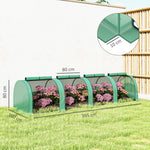 Mini serre de jardin serre à tomates 4 x 1 x 0,80 m acier PE anti-UV 4 portes avec zip enroulables vert