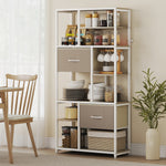 Étagère de rangement 6 niveaux, bibliothèque avec 2 tiroirs en tissu, 9 étagères ouvertes, 72,5 x 30 x 150 cm, blanc