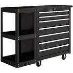 Servante d'Atelier en Acier à 7 Tiroirs, Chariot à Outils sur Roulettes avec Étagère Latérale Amovible, Noir
