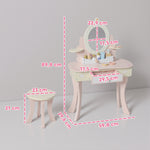 Coiffeuse enfant fille table de maquillage 2 en 1 avec 7 accessoires de jeu miroir en acrylique 59,8x29,6x89,8cm rose