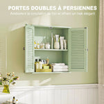 Armoire murale de salle de bain, meuble de rangement suspendu avec 2 portes persiennes et étagère réglable, vert