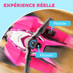 Quad électrique enfant 6 V, vitesse de 2,8 km/h, phares LED, klaxon, poignée et selle ergonomique, rose