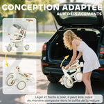Tricycle bébé évolutif 5 en 1, tricycle enfant pliable avec poignée réglable, capote amovible, pour 1-3 ans, crème
