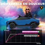 Voiture électrique enfant véhicule électrique Lamborghini 12V télécommande 2,4G et 2 moteurs vitesse max. 4 km/h bleu