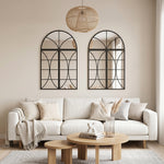 Miroir mural arqué 80 x 120 cm, lot de 3 pièces, miroir verrière en forme de fenêtre, verre trempé et métal, noir