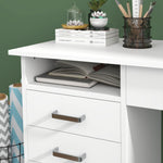 Bureau moderne avec 5 tiroirs, grand plateau, 1 compartiment ouvert, tiroir verrouillable, 110 x 50 x 76cm, blanc
