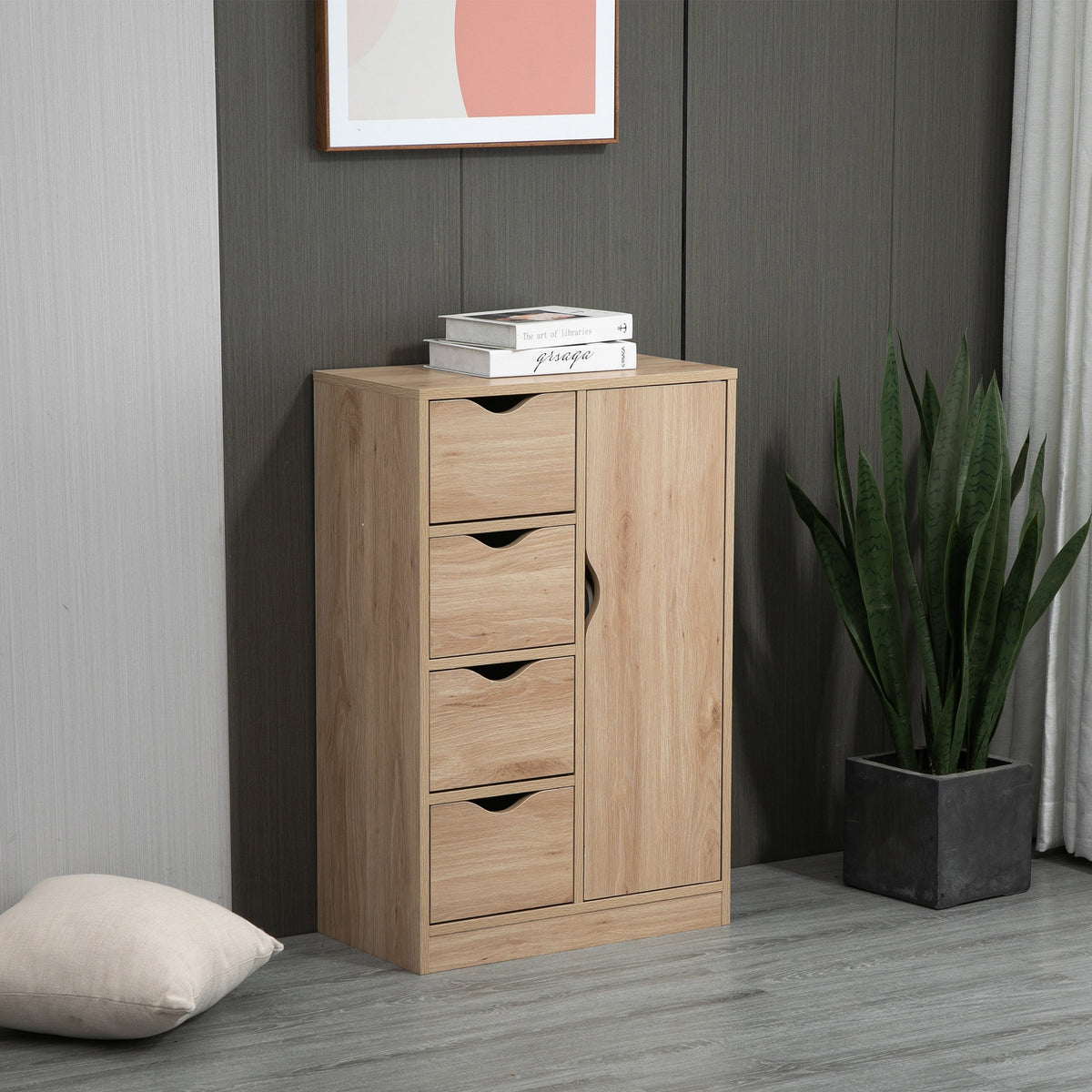 Mobile contenitore dispensa cassettiera moderno 1 anta e 4 cassetti - in legno - per soggiorno, cucina, ingresso, sala da pranzo - marrone