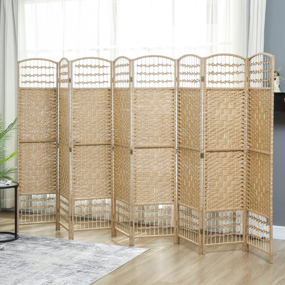 Paravent intérieur en bois séparateur de pièce cloison pliable 8 panneaux 320 x 170 cm bois naturel