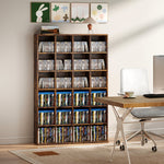 Meuble de Rangement 456 CDs / 336 DVDs, Étagère Multimédia, 24 Compartiments et 16 Étagères Ajustables, Marron