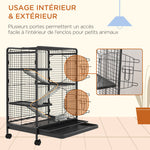 Jaula para roedores, jaula para animales pequeños con ruedas, 3 rampas, 3 plataformas, comedero y botella de agua, bandeja inferior extraíble para conejos, visones y chinchillas, acero PP, 61,5x44x95 cm, negra