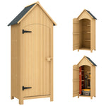 Abri de jardin en bois cabane de jardin exterieur armoire de jardin avec toit bitumé 3 étagères porte avec loquet rangement et stockage extérieurs pour terrasse 77,5 x 54,2 x 179,5 cm naturel