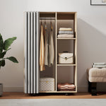 Armoire penderie vêtement dressing mobile 4 roulettes tringle à vêtements et étagères 80x40x128cm, effet bois naturel