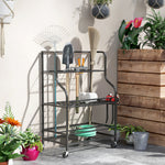 Organiseur d'outils de jardin, support à outils de jardin 54 emplacements 5 crochets en acier sur roues 3 niveaux noir