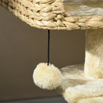 Arbre à chat avec griffoir niche panier d'observation plateformes pompon suspendus 60 x 40 x 98 cm beige