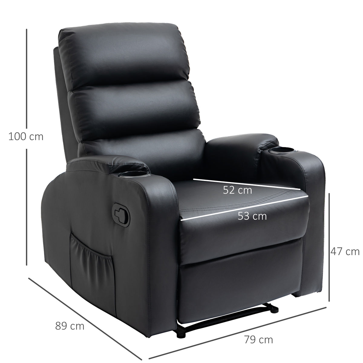 Poltrona relax reclinabile con poggiapiedi regolabile, rivestimento sintetico nero