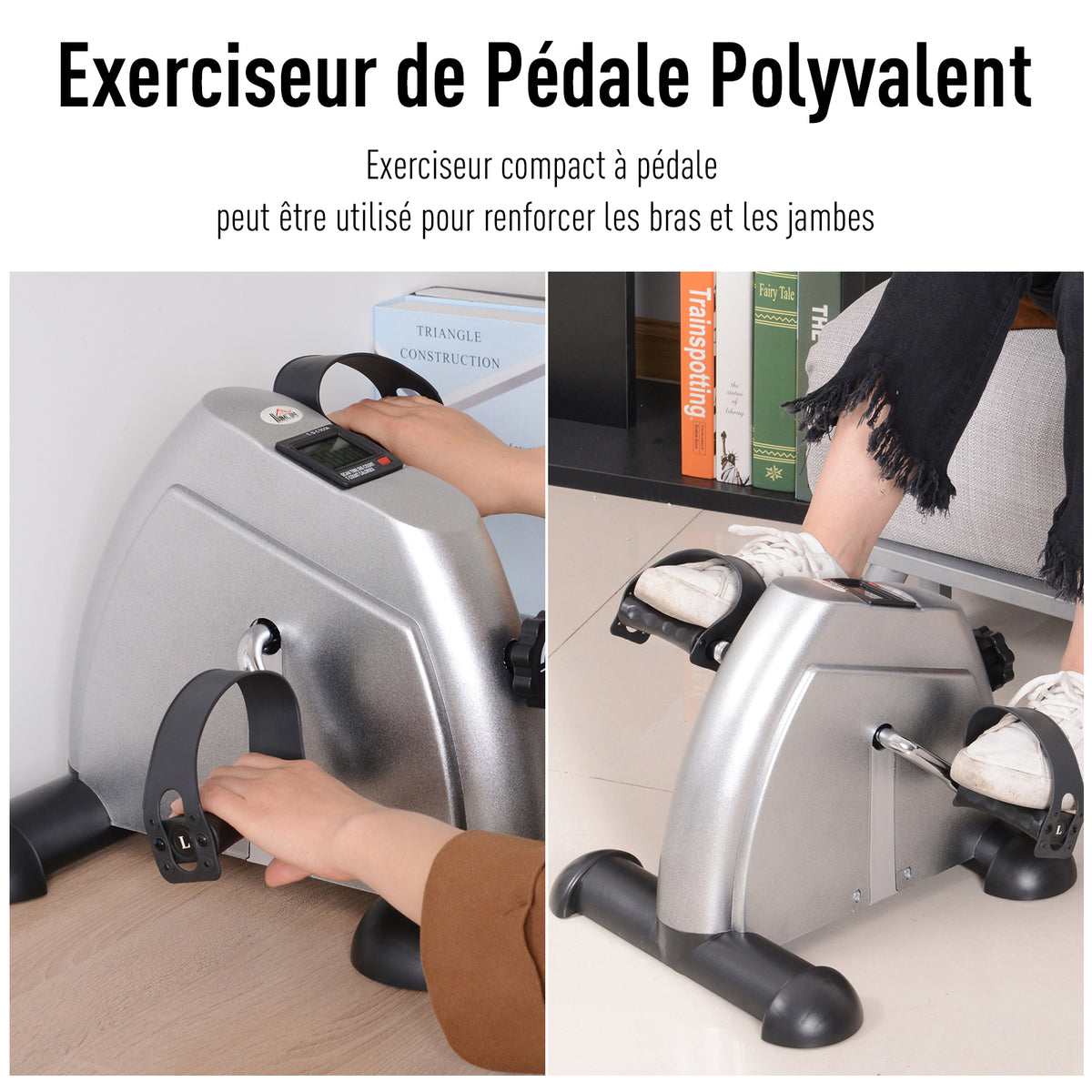 Mini vélo d'appartement pour jambes bras appareil de fitness avec écran LCD dim. 39L x 40l x 31H cm argenté