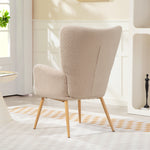 Fauteuil salon, fauteuil d'appoint rembourré en tissu bouclette avec haut dossier et accoudoirs, 71x74x97,5cm, beige
