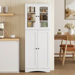 Kitchen tall sideboard, acrylic display cabinet, 4 doors, 10 compartments, 8 shelf racks, 60 x 40 x 162 cm, white