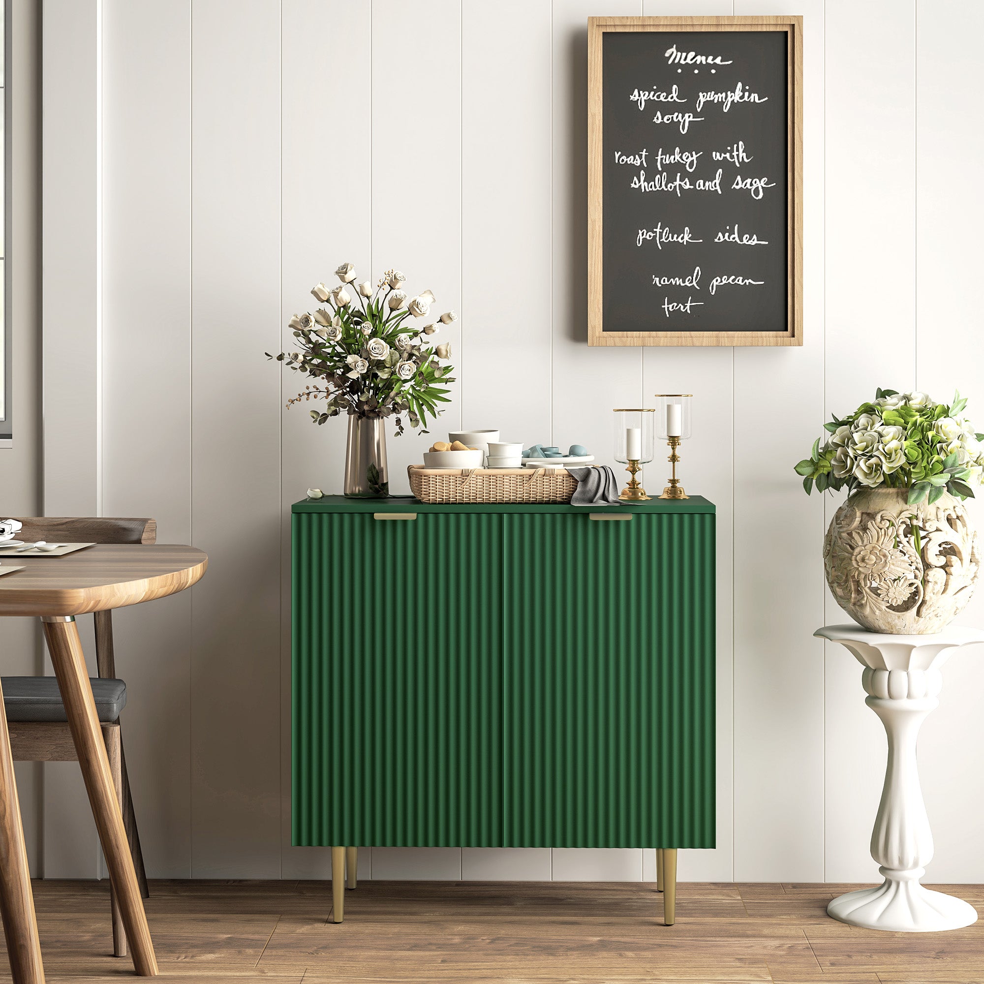 Küchenanrichte Aufbewahrungsschrank mit 2 Türen, verstellbarem Einlegeboden und erhöhten Metallfüßen, 80 x 40 x 80 cm, olivgrün