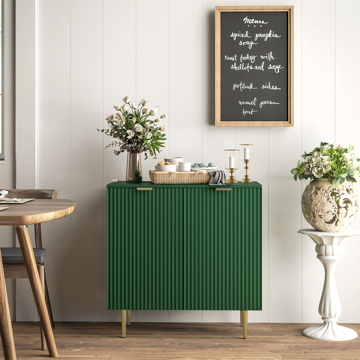 Buffet cuisine meuble de rangement avec 2 portes étagère réglable pieds métalliques surélevés 80 x 40 x 80 cm vert olive