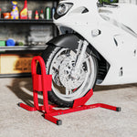 Lève moto béquille d'atelier béquille moto bloque roue 17 à 21 pouces patins antidérapants métal 60 x 55 x 43 cm rouge