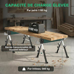 lot de 2 tréteaux pliables en métal, charge max 1160 kg, hauteur réglable 64-81cm, poignée de transport, vert