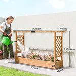 Jardinière surélevée avec treillis latéral et supérieur, bac à fleurs trous de drainage, 200x44x113,5cm, bois naturel