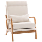 Fauteuil salon, fauteuil d'appoint rembourré en lin avec large assise, support lombaire, haut dossier, 64x86x93cm, crème