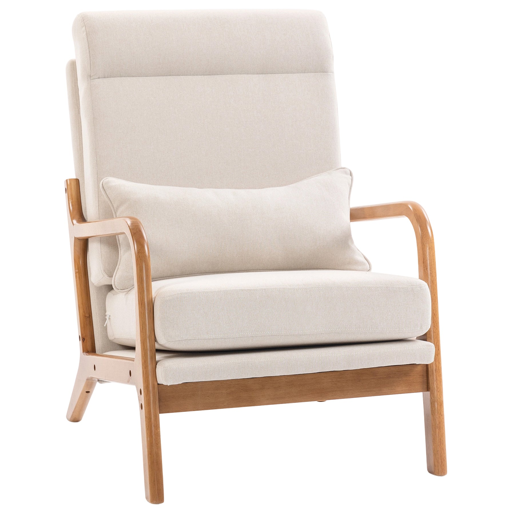 Fauteuil salon, fauteuil d'appoint rembourré en lin avec large assise, support lombaire, haut dossier, 64x86x93cm, crème