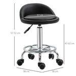 Lot de 2 tabouret à roulette pivotant 360°, assise réglable 47-62H cm, acier chromé revêtement synthétique noir