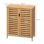 Meuble salle de bain en bambou armoire salle de bain sur pied avec double porte à lattes, 68 x 32 x 86 cm, naturel