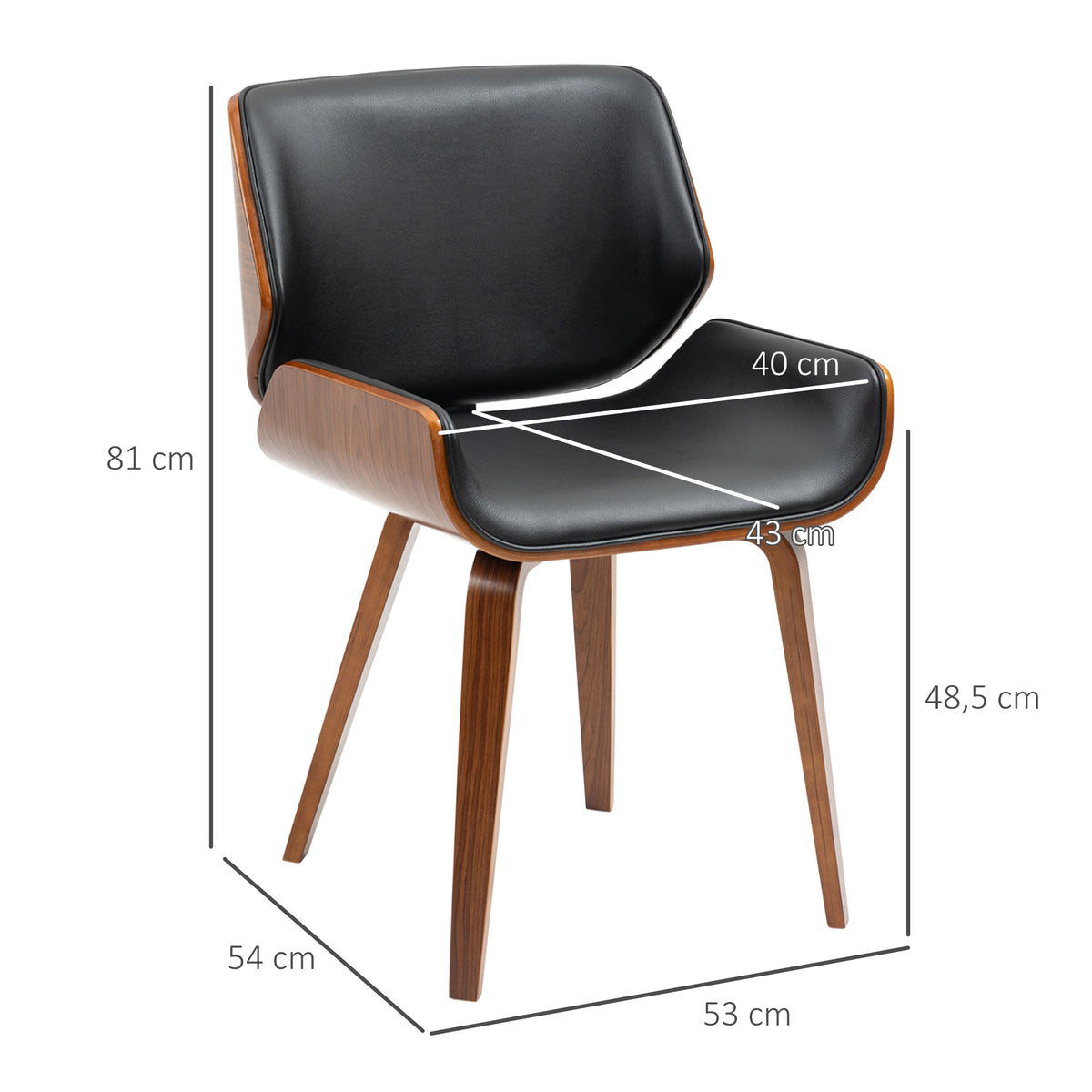 Set di 2 sedie da pranzo stile vintage seduta rivestimento sintetico 53l x 54P x 81H cm nero marrone