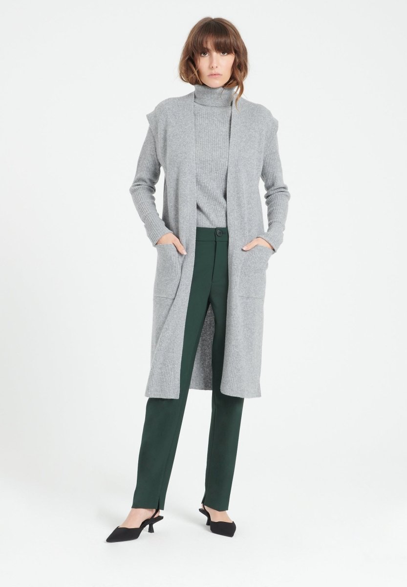 Gilet long sans manches femme en cachemire gris clair - MIA 6