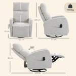 Sillón reclinable de masaje y calefacción, sillón de relax de chenilla, respaldo ajustable, giratorio 360°, crema