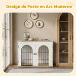 Cage pour Chien Meuble Cage Chien Intérieur Arche avec Double Porte comme Table d'Appoint en Métal 80x56x59cm Blanc