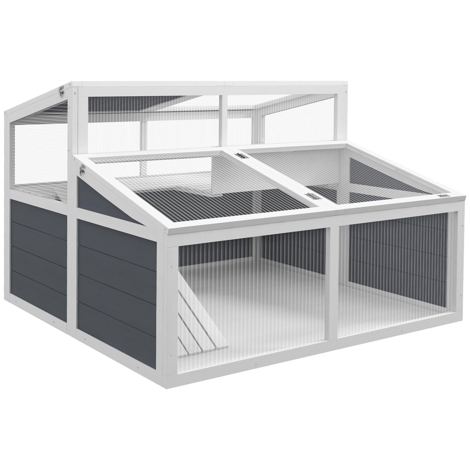 Maison enclos cage pour petit animal tortue avec 2 espaces toit en polycarbonate 3 portes rampe 115 x 115 x 82 cm gris